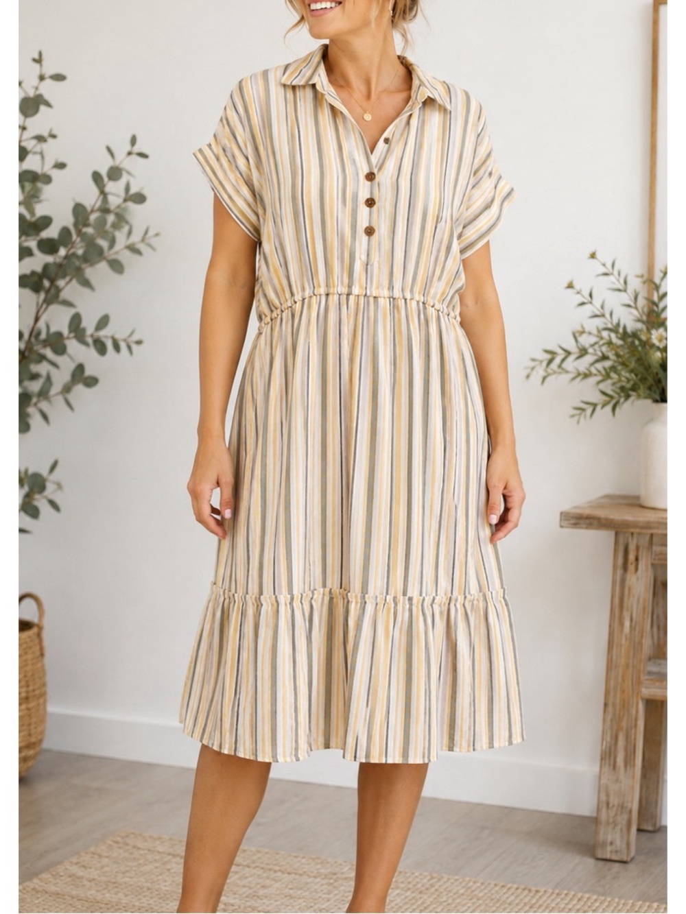 Indigo Rose striped collared midi shirt dress, size 2x